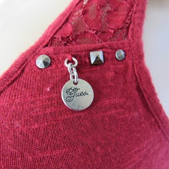 Guess Women's Red Sleeveless Studded Lace Inset Pullover Tank Top Size S - Picture 2 of 6